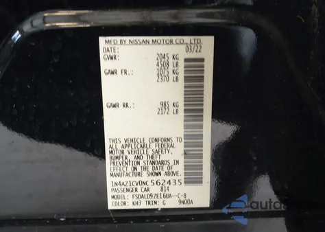 2022 Nissan Leaf Sv 40 Kwh из США, поврежденный, VIN 1N4AZ1CV0NC562435